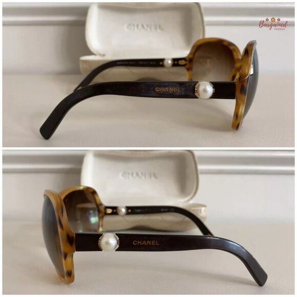Authentic CHANEL Brown Frame Brown Tint White Pearl Sunglasses 5141-H main image 3